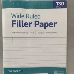 Lot Of 2 WEXFORD Wide Ruled Filler Paper, 130 Sheets, 10.5 in x 8 in (Total 260)